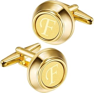 2 inch Tie Clips and Cufflinks Sets for Men A-Z Gold Engraved Letter Cufflinks and Tie Clips Sets for Formal Business Wedding