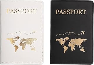 2 Pcs Passport Holder, Passport Cover, PU Leather Passport Travel Wallet Case Organiser, Ticket Card, Business Cards, Credit Card,Travel Holder for Men Women (White, Black)