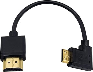 ديوتيك كيبل HDMI صغير الى قياسي ميني رفيع للغاية بزاوية يسار 90 درجة ذكر يدعم 4K UHD 1080p ثلاثي الابعاد 2.0 15 سم/6 انش