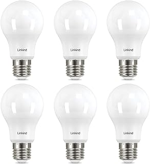 لين كيند مصباح LED E27 اديسون لولبي 8.2 واط (يعادل 60 واط)، A60 سوفت وايت 2700 كلفن، 806 لومن، غير قابل للتعتيم، غير لامع، ERP، معتمد من CE، عبوة من 6 قطع، ابيض