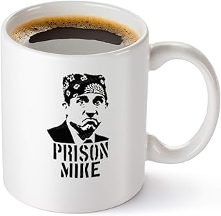 مج قهوة مطبوع عليه Prison Mike - The Office Merchandise | مرح للرجال والنساء - كوب مايكل سكوت سيراميك ابيض