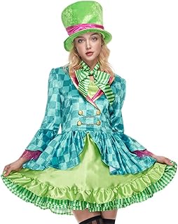 EraSpooky Hatter Costume for Women Adult Crazy Tea Party Halloween Cosplay with Bowtie Top Hat