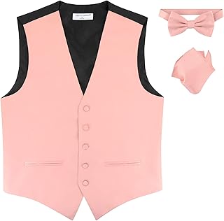 Mens SLIM FIT Dress Vest BowTie Solid Dusty Pink Color Bow Tie Handkerchief Set