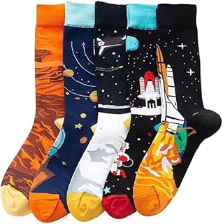 FIVE Pairs of Space Themed Socks in UK Adult SZ 7-11 Gift For Dad/Moon/Astonomy Present