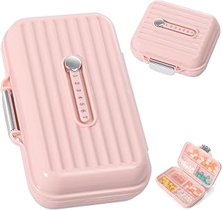 2 Pcs Pill Organiser,Travel Pill Box Protable Medicine Organizer Box（Large&Small,White）,Weekly Pill Box 7 Day Tablet Storage of Vitamins Fish Oil and Daily Use Supplement（Pink）