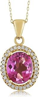 Gem Stone King 18K Yellow Gold Plated Silver 11X9MM Oval Gemstone Birthstone Halo Pendant Necklace For Women with 18 Inch Silver Chain