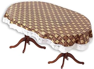 The Furnishing Tree Oval Shaped WxL 60x120 Inch 10 Seater Table Cover Basketweave Pattern Brown, Waterproof PVC