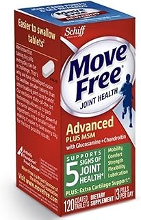 Move Free MSM 1500mg لكل حصة مع الجلوكوزامين والكوندرويتين - أقراص دعم المفاصل المتقدمة 120 عددًا في صندوق ، تدعم مرونة الحركة ، قوة التشحيم والراحة ، الغضروف قد تختلف العبوة، من سينتروم، حبوب