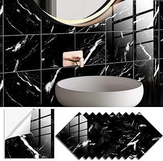 WALULAW Marble Tile Stickers for Kitchen Bathroom 15x15cm Vintage Stick on Tiles Self Adhesive Floor Wall Stickers Vinyl Waterproof Oil Proof DIY 20pcs