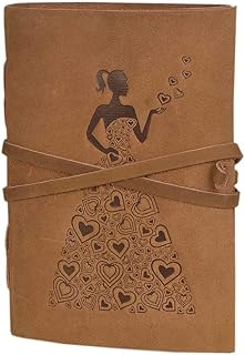 RRR Craft - Be Unique Leather Diary for Men & Women - Princess with Heart Embossed Sketchbook for Drawing & Writing - Light brown leather diaryBound Plain Paper 5 X 7 inch