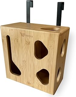 Trash Bag Dispenser & Grocery Bags Holder by Weneder - Bamboo 2 in 1 Kitchen Organizer for Garbage and Plastic Bags - Under Sink Storage, Over Cabinet Door and Wall Mounted - Wooden Home Organizers