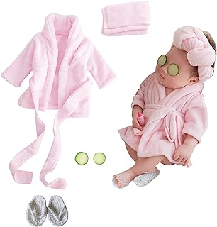 Newborn Photography Props Baby Girl 5 PCS Bathrobes Bath Towel Outfit with Slippers Cucumber Photo Props for Infant Boys Girls(0-6 Months)