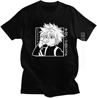 تي شيرتات - شيرت Kawaii Hunter X للرجال Killua Zoldyck مطبوع عليه رسومات جرافيك برقبة دائرية ضيقة من القطن الناعم مانغا ملابس اسود M