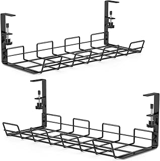 صينية إدارة كابل تحت المكتب بدون ثقب، 2 حزمة من كابل إدارة الأسلاك مكتب منظم أسلاك من سبائك الصلب المتين تحت سلة المكتب للمكتب والمكتب القائم