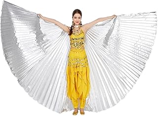 Women Angle wings Egyptian Belly Dance Costumes wings with Sticks (Silver)