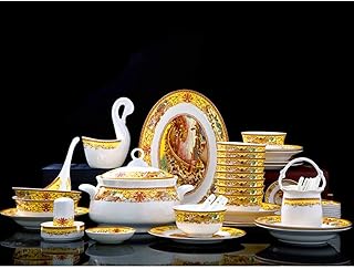 60 Pieces Fine Bone China Dinnerware Set, Porcelain Modern Home Kitchen Round Durable Chip Resistant Plates Dishes Bowls Soup Pot,Service for 12