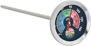 Arcadia Garden Products WN38 Nerd Worm Compost Bin and Garden Soil Thermometer, 8 Stainless Steel Probe with 2-inch Waterproof Anti-Fog Dial, Color-Coded Temperature Zones, Silver