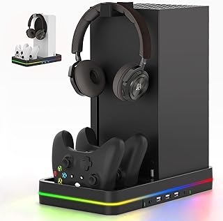 Cooling Stand with Dual Cooling Fan for Xbox Series S/X,Vertical Dual Controller Charger Station with RGB LED Light,Xbox Series X/S cooling fan with 3 USB Ports,Xbox series s accessories,Headset