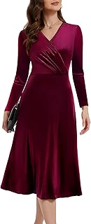 Velvet Dress Women's Evening Dresses Long Festive Dresses Swing V-Neck Ball Dress Long Sleeve Cocktail Dress Winter Dress