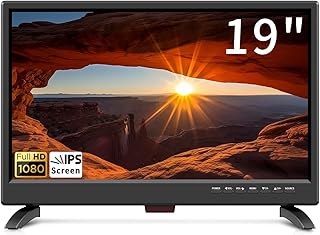 زوشينغ تلفزيون LED 19 بوصة IPS 1080P صغير مع موالف T2 رقمي استقبال فريفيو ومدخلات HDMI USB وRCA VGA كيبل سيارة 12 فولت/تيار متردد للتخييم وغرفة النوم UK/EU أسود