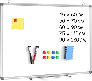 دولار بوس سبورة بيضاء مغناطيسية مقاس 45 × 60 سم قابلة للمسح الجاف للجدران مع صينية اقلام وحواف من الالومنيوم وسطح كتابة للمسح الجاف للمدرسة والمنزل والمكتب