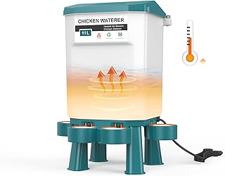 Automatic Heated Poultry Waterer, Thermostatically Controlled, Hanging Chicken Water (Blue, 11 Liter)