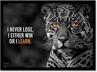 Motivational Phrases Poster Print Inspiring Words Wall Art Canvas Painting Tiger Lion Leopard Eagle Office Decor Home Decoration (SKU20,12 x18inch=(30 x45 cm),Black Photo Frame)