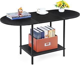 CADUKE Black Coffee Table with 2-Tier Storage Shelf, Round Tea Table with Metal Legs, Modern Sofa Table, Stylish Center Table for Living Room and Office