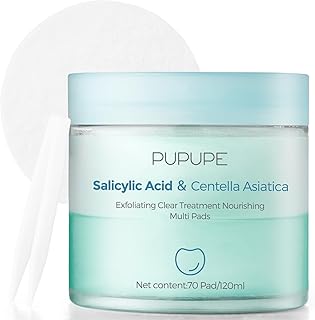 PUPUPE Salicylic Acid Pads - Daily Facial Cleansing Wipes, Centella Asiatica & Salicylic Acid, Soothing Skin Care, Glycolic Acid Tonic Pads for Skin