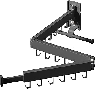 هايلاي شماعة ملابس تثبت على الحائط، رف تجفيف الملابس، رف تجفيف الملابس، رف تجفيف الملابس، رف الغسيل، قابل للطي، قابل للطي، يمكن طيه لأعلى ويسار ويمين، أسود