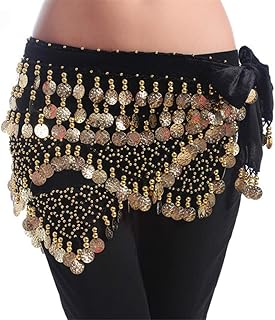 Women Sequins Belly Dance Hip Scarf Wrap Belt (Black)