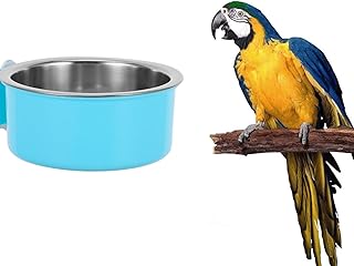 Balacoo Bird Feeding Dish Cups for Cage, Detachable Stainless Steel Parrot Food Bowl Clamp Holder, Bird Cage Water and Food Bowl for Parakeet African Greys Conure Cockatiels