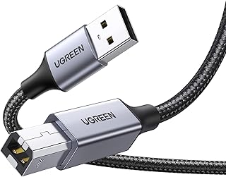 كيبل طابعة مضفر من يوجرين USB A 2.0 الى USB B ذكر، متوافق مع طابعات USB-B وماسحات ابسون، اتش بي ديسك جيت/انفي، كانون، ليكسمارك، ديل، برذر، دي ايه سي، ديجيتال بيانو، بطول 2 متر