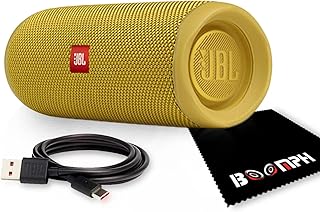 JBL فليب 5: مكبر صوت بلوتوث لاسلكي محمول، مقاوم للماء بدرجة IPX7 - اصفر - حل قماشي شامل فائق الاداء من بومف لتجربة صوتية أثناء التنقل