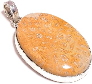 Fossilised Coral Cabochon Oval Hand Polished Gemstone Handmade Pendant, Fossil Coral Pendant, 2.2in, Stone, fossil coral