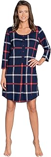 Italian Fashion Damen warme Nachthemd Nachtwäsche aus Baumwolle Rundhals Lässige Schlafhemd Sleepshirt Sleepwear Schlafanzug