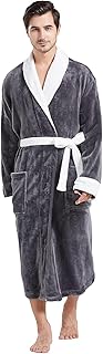 FashGudim Mens Robe Plush Robes for Men Warm Soft Fleece Bathrobe Calf Length Shawl Collar Short House Robes with Pockets