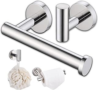 Towel and Toilet Roll Holder Set, 2 Pieces Toilet Roll Holder and Coat Hook,Stainless Steel Modern Style,Tissue Roll Holder Round Base Style,Polished