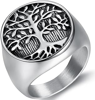 Jude Jewelers Stainless Steel Tree of Life Round Signet Ring