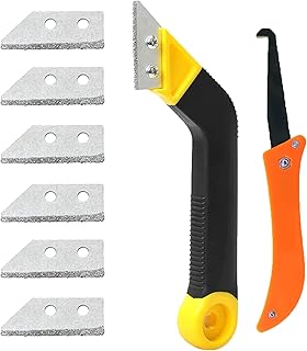 Mikqky Pack of 8 Tile Grout Scrapers, Tile Joints Removal, Scraper Joint Cleaner, 6-Blade Replacement Tool Set for Cleaning Wall and Floor Tiles in Kitchen, Bathroom