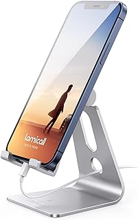 حامل الهاتف هاتف قابل للتعديل من لاميكال متوافق مع ايفون 12 11 ميني برو ماكس XS XR X 8 7 6 بلس جالاكسي S20 S10 S9 S7 نوت 10 9 سويتش الهواتف الذكية - فضي