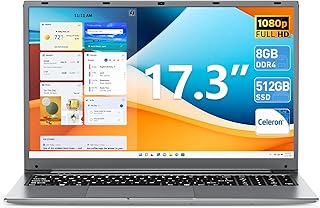 لابتوب بي كيه هوز 17.3 انش IPS FHD سيليرون N4020 (حتى 2.8GHz)، 8GB RAM 512GB SSD، بلوتوث 4.2، منفذ HDMI صغير، كاميرا ويب، 2×USB 3.0، تخزين قابل للتوسيع 1024GB TF، 8000mAh (رمادي)