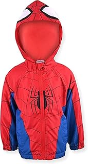 Spiderman Boys’ Hooded Zip Up Windbreaker Rain Jacket for Toddler and Little Kids – Blue/Red