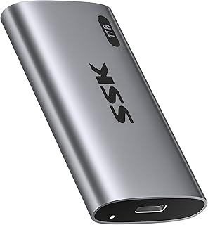 SSK وسيط تخزين ذو حالة ثابتة خارجي محمول 1TB بمنفذ USB3.1 الجيل الثاني (6Gbps) عالي السرعة USB-C مع نقل بيانات 550 ميجابايت/ثانية للابتوب والهواتف من نوع سي