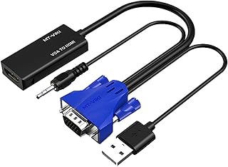 محول VGA الى HDMI من ويسفنلي 1080P مع صوت + طاقة USB كمبيوتر في جي ايه / لابتوب تلفزيون اتش دي ام اي شاشة ذكر انثى