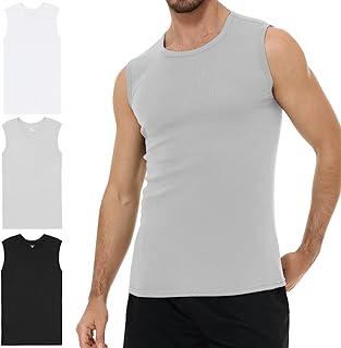 Pack of 3 Men's 100% Cotton Tank Top Sleeveless with Crew Neck