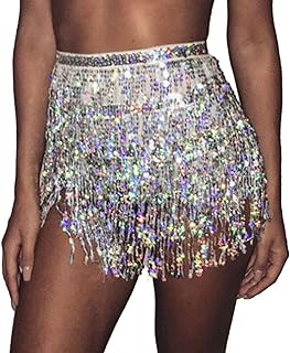 Women's Belly Dance Hip Skirt Tassel Sequins Hip Scarf Strappy Wrap Rave Skirts Halloween Costume Club Festival