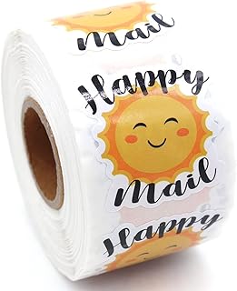 Littlefa 1.5 - Happy Mail مع ملصقات Sun Design ، وملصقات البريد ، وملصقات المخابز ، والملصقات المصنوعة يدويًا ، وملصقات الأعمال الصغيرة ، وملصقات الأظرف ، وتغليف أكياس الهدايا 500 قطعة