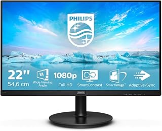 شاشة فيليبس FHD- 221V8 22 بوصة، 75 HZ، سرعة استجابة 4 مللي لكل ثانية، تقنية انخفاض الضوء الازرق، (1920×1080، 200 شمعة/ متر مربع، HDMI، VGA) مجاني، أسود، LED