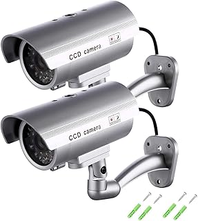 Maxesla Fake Surveillance Camera with Illuminated LEDs, Pack of 2, Bullet Dummy Fake Surveillance Camera, CCTV Decoy, Realistic Look, Surveillance System for Indoor/Outdoor Use, Waterproof +